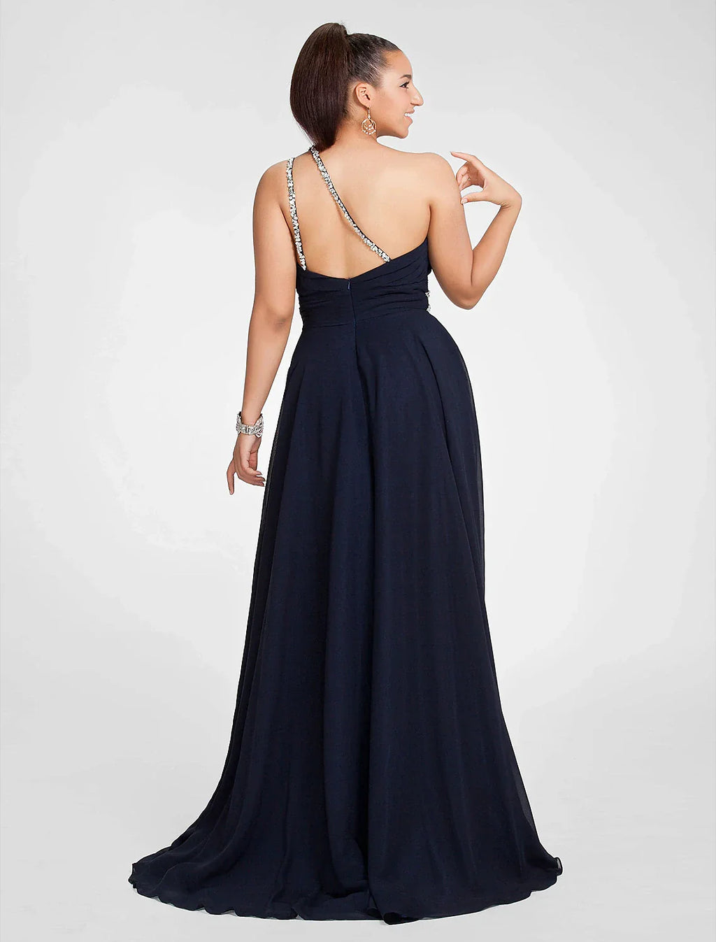 Cut Out Dress Wedding Guest Sweep / Brush Train Sleeveless One Shoulder with Ruched Beading