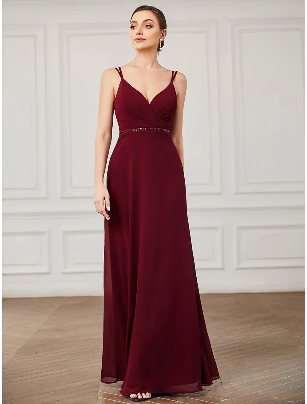 Vintage Formal Floor Length Sleeveless V Neck Crisscross Back with Sash Ribbon