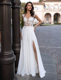 Beach Open Back Dresses A-Line Regular Straps V Neck With Appliques Split