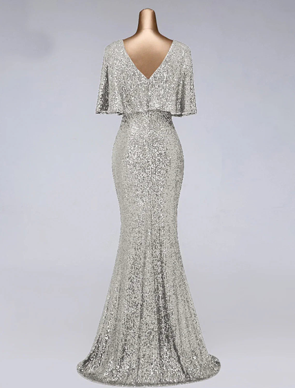 Mermaid / Trumpet Prom Dresses Sparkle Dress Wedding Guest Floor Length Half Sleeve Illusion Neck with Ruffles