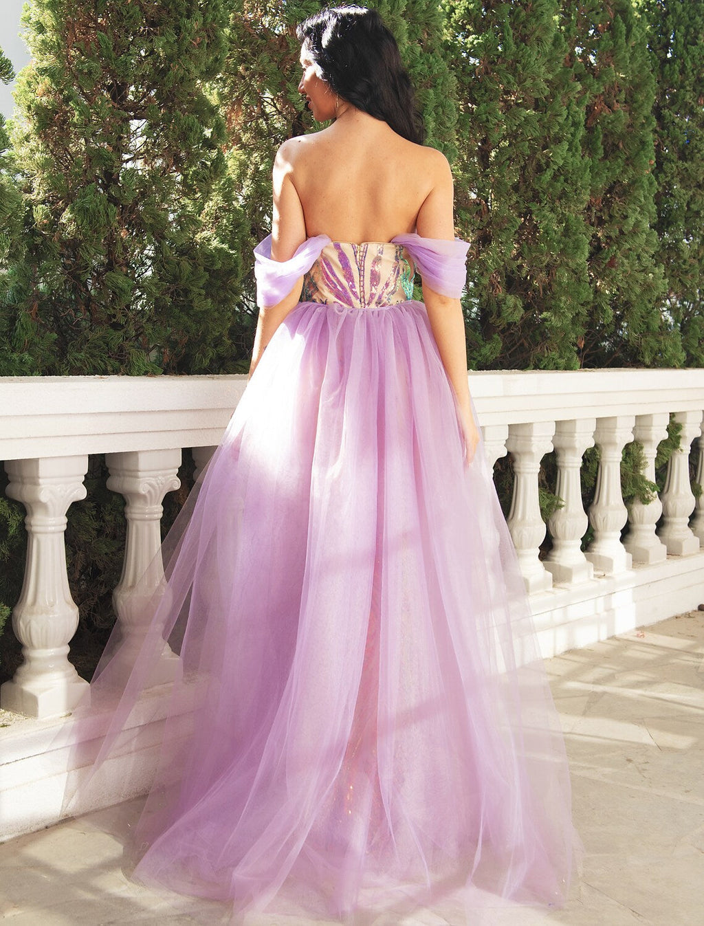 Wedding Party Floor Length Short Sleeve V Neck Detachable with Overskirt