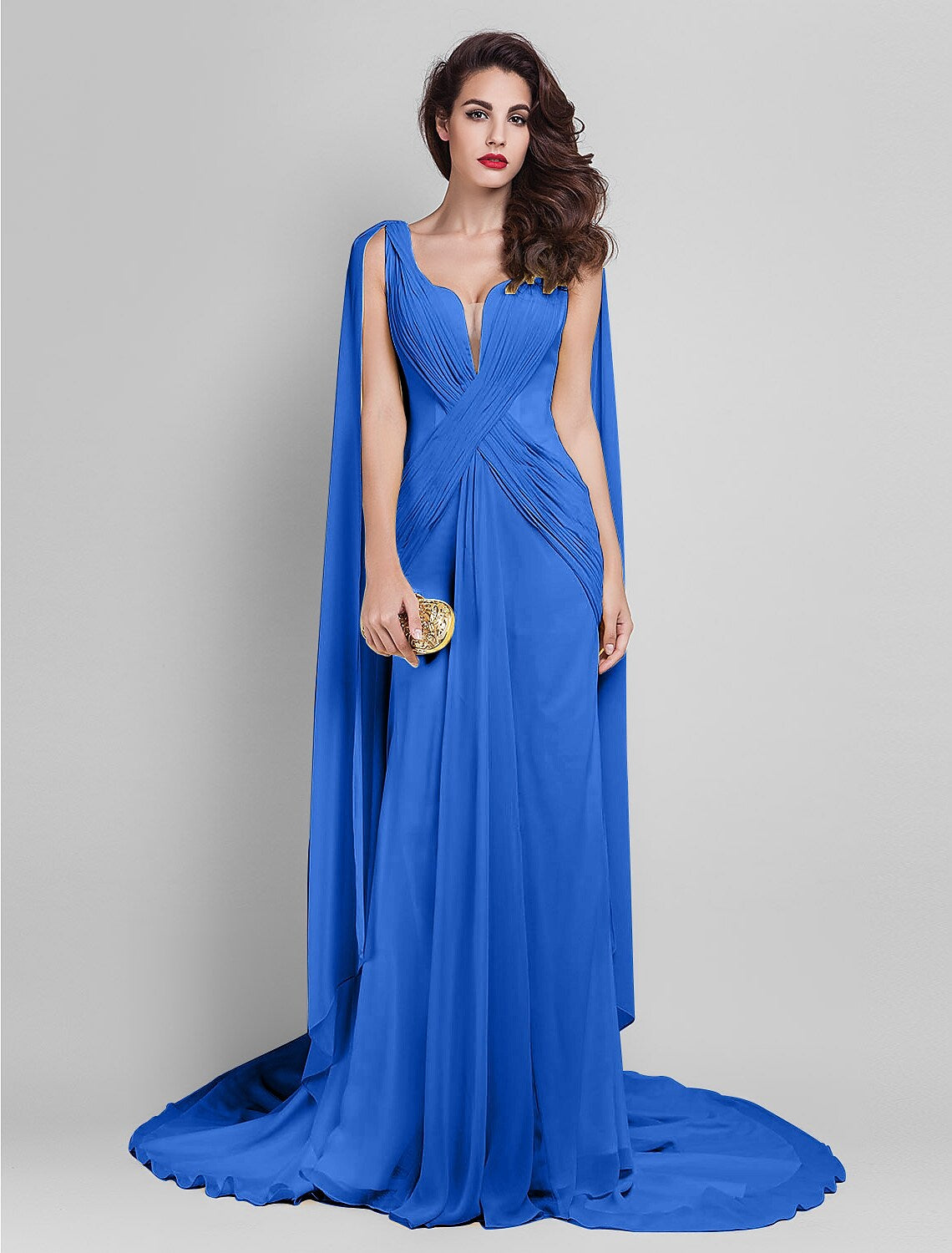 Wedding Sleeveless Neck V Back Criss Cross Side Draping