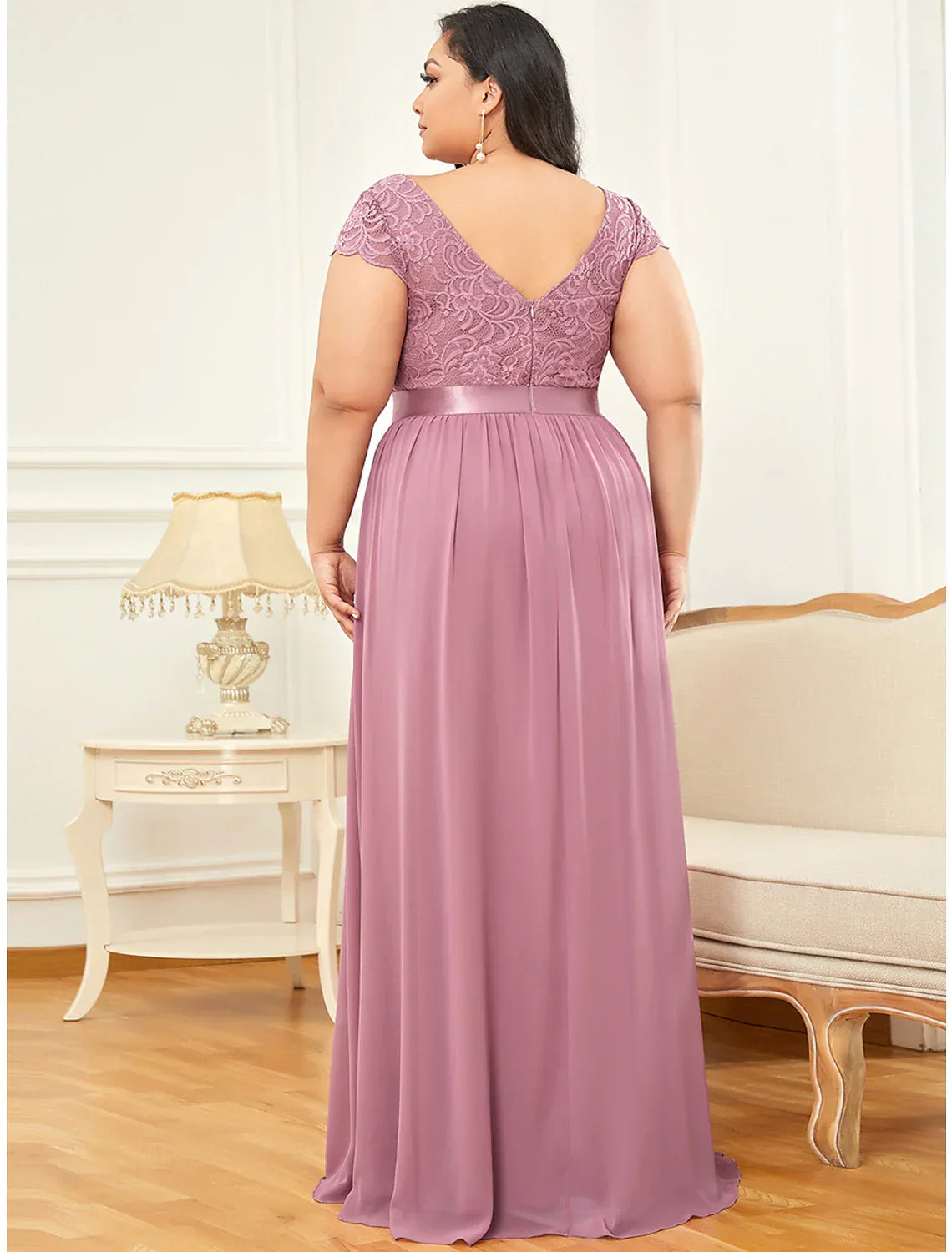 Elegant Red A-Line V-Neck Short-Sleeve Classic-Back Floor-Length Evening Dress