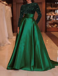 Green Evening Gown Sparkle Christmas Red Dress Formal Cocktail Party Court Train Long Sleeve High Neck Fall Wedding Guest