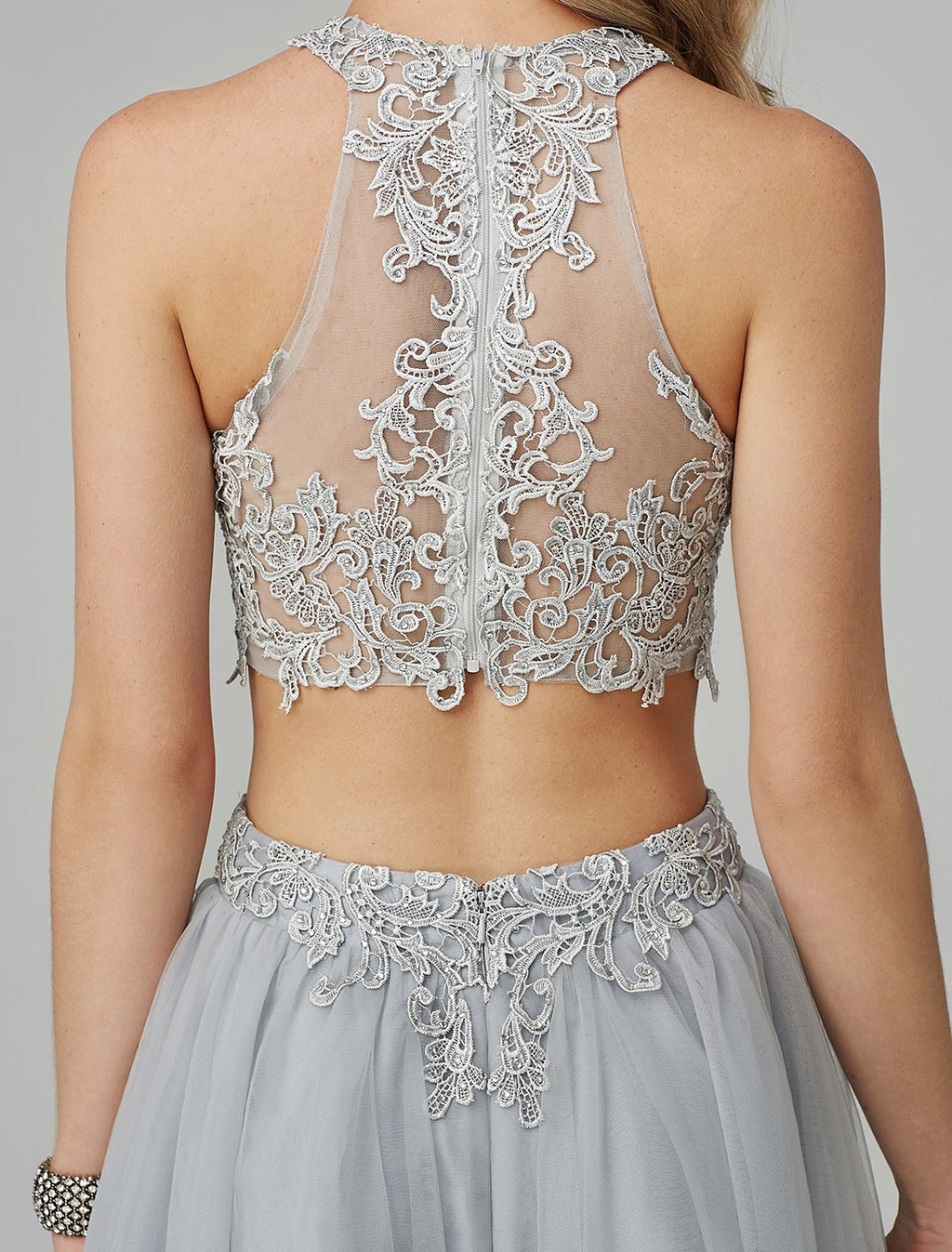 Two Piece Empire Prom Formal Evening Dress Halter Neck Sleeveless Floor Length with Appliques