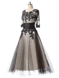 Evening Gown Dress Wedding Guest Ankle Length Half Sleeve Neck with Appliques