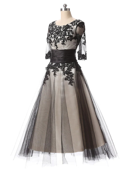Elegant Red A-Line Classic-Neck Classic-Sleeve Classic-Back Floor-Length Prom Dress