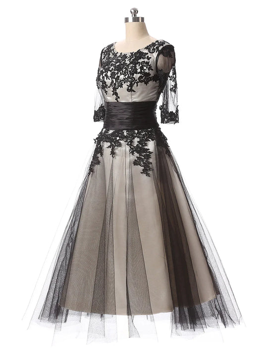 Elegant Red A-Line Classic-Neck Classic-Sleeve Classic-Back Floor-Length Prom Dress