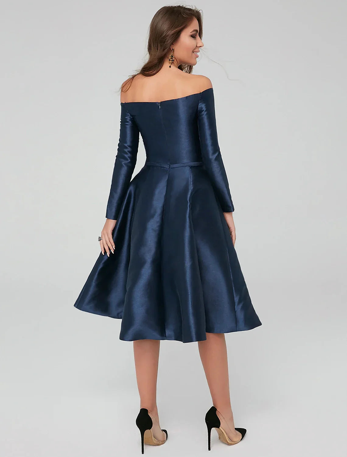 Special Occasion Dresses Party Dress Wedding Guest Knee Length Long Sleeve Off Shoulder with Pleats