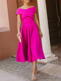 Cocktail Dresses Elegant Dress Tea Length Sleeveless Off Shoulder Fall Wedding Guest Fabric with Ruched