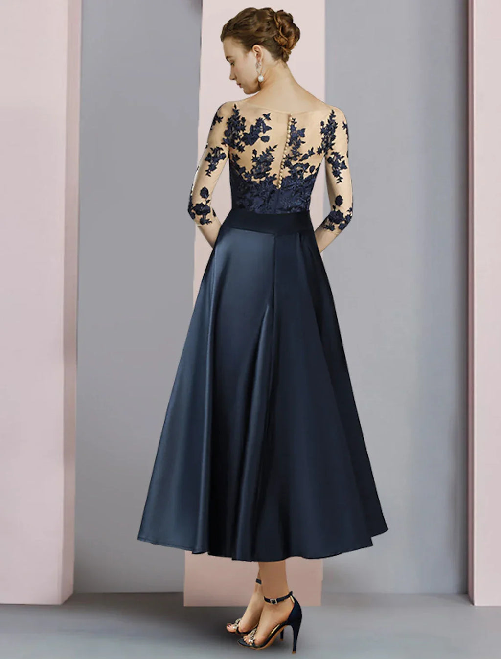 Sheath / Column Mother of the Bride Dress Fall Wedding Guest Party Elegant Scoop Neck Ankle Length Half Sleeve with Bow(s) Pleats