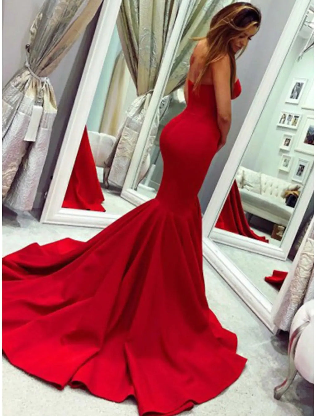 Sexy Wedding Guest Formal Evening Dress Strapless Sleeveless Fabric with Pleats