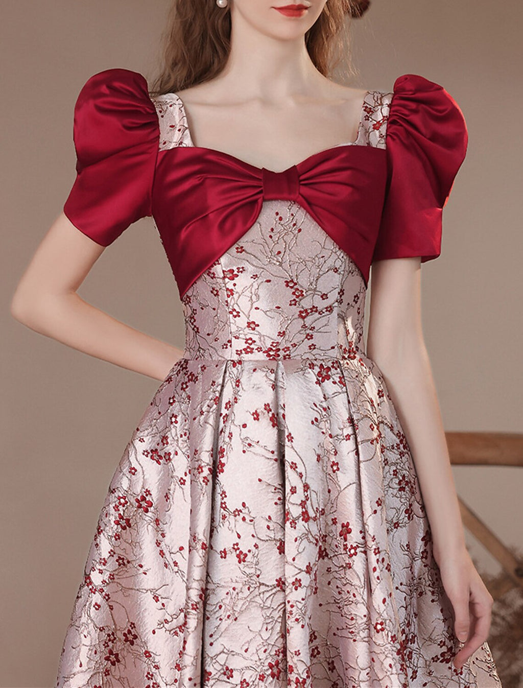 Party Dresses Floral Dress Masquerade Prom Floor Length Short Sleeve Square Neck with Embroidery