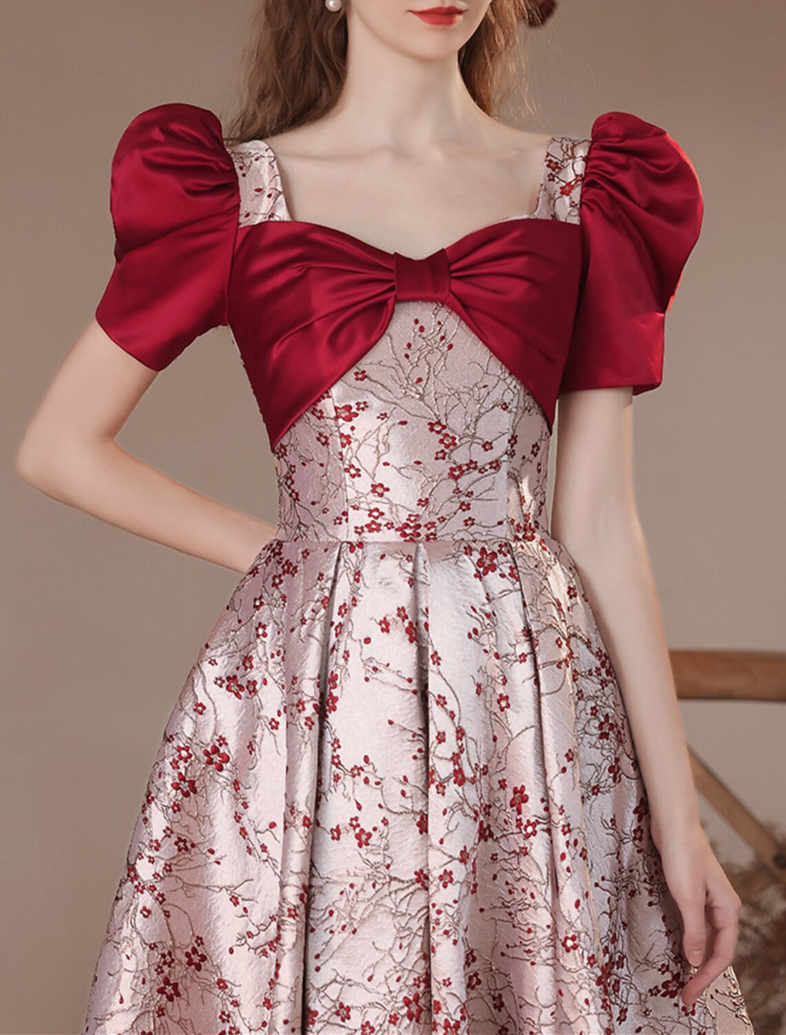 Party Dresses Floral Dress Masquerade Prom Floor Length Short Sleeve Square Neck with Embroidery