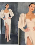 Mermaid / Trumpet Sheath / Column Cocktail Dresses Sexy Dress Party Wear Wedding Guest Floor Length Long Sleeve Sweetheart Fabric Ladder Back with Buttons