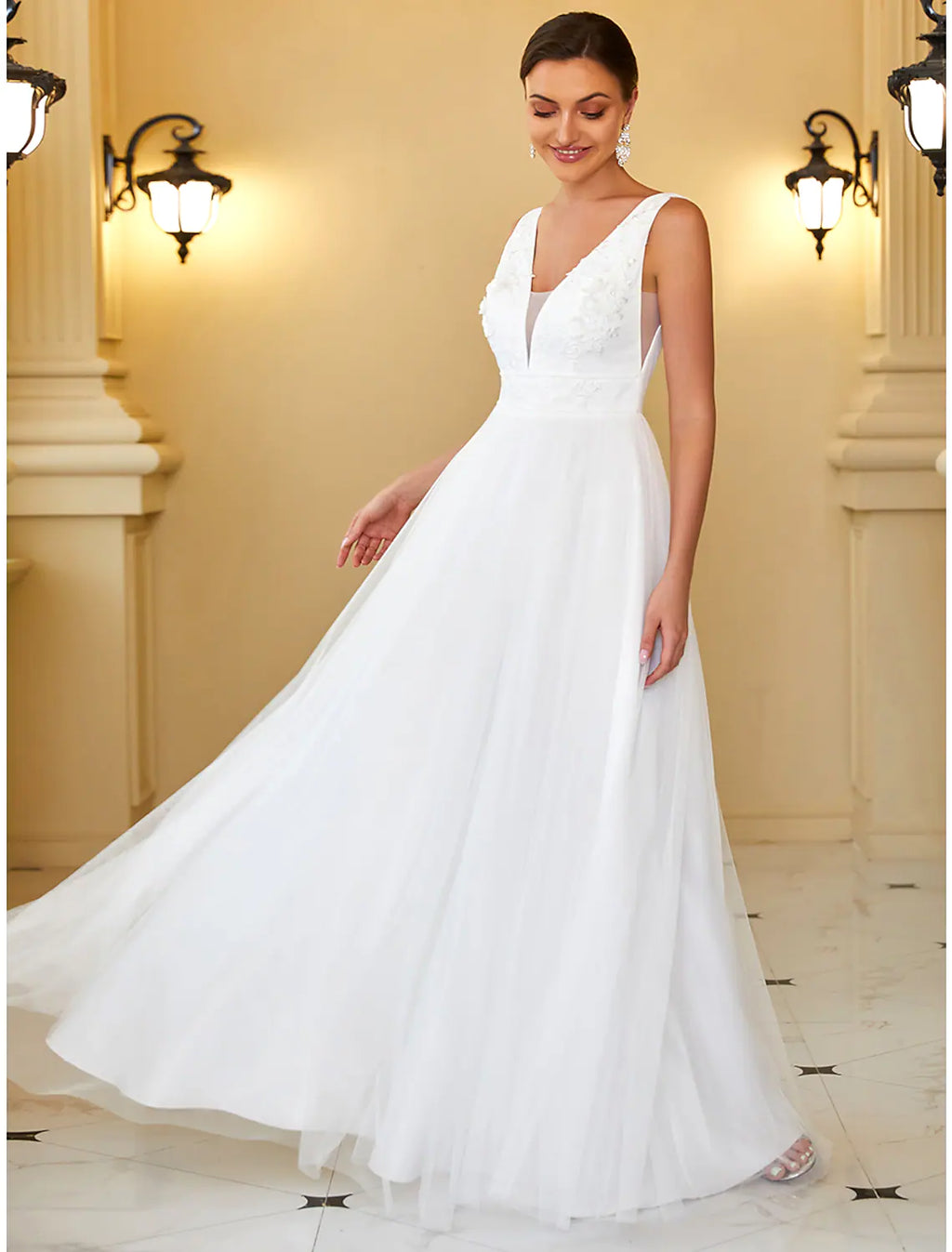 Casual Wedding Dresses Floor Length A-Line Sleeveless Pleats