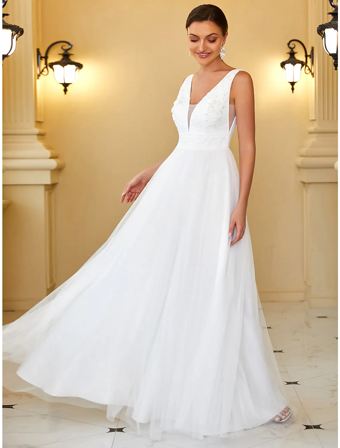 Casual Wedding Dresses Floor Length A-Line Sleeveless Pleats