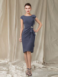 Chic sheath bateau cap sleeve zipback midi mother of the bride dresses