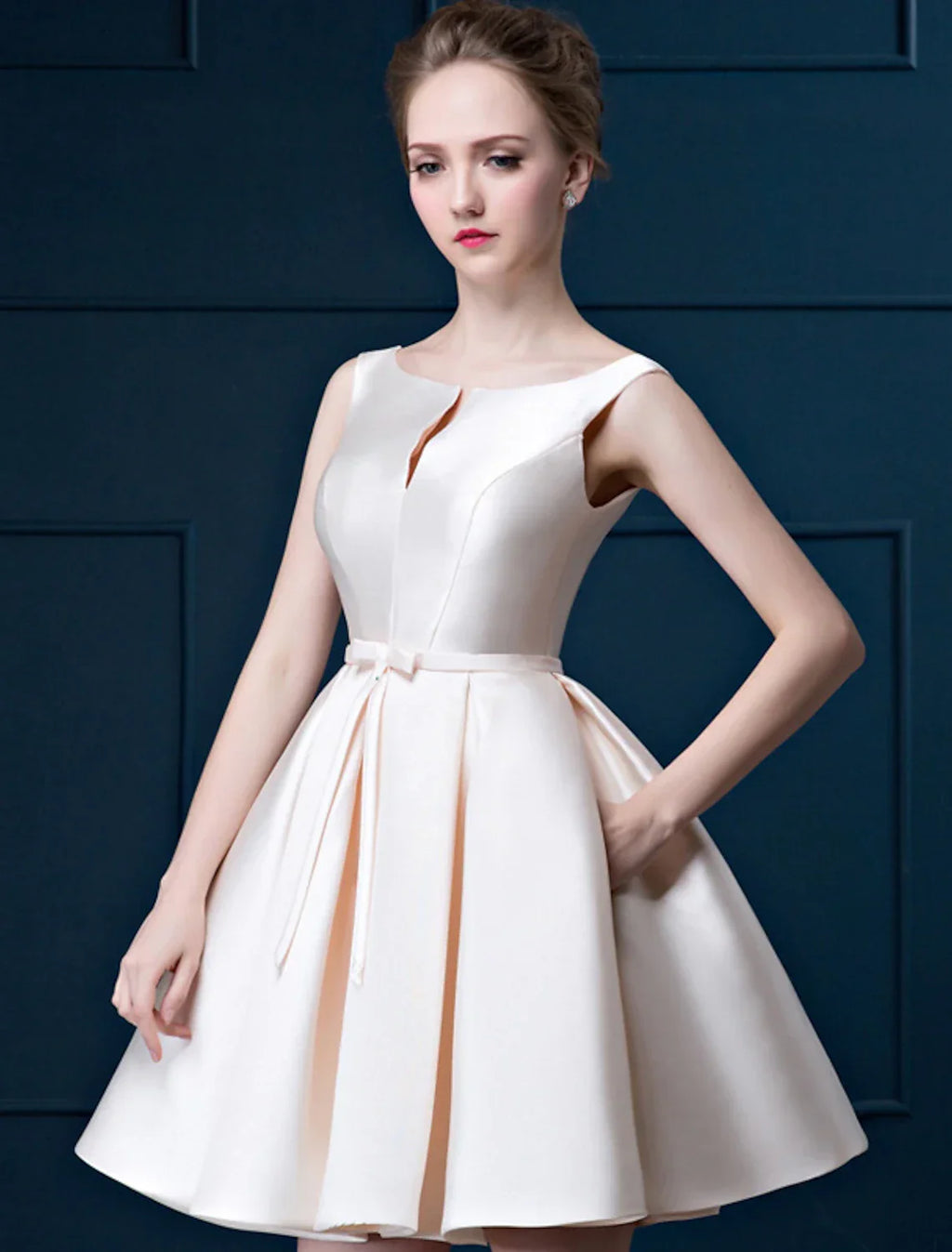Cocktail Dresses Minimalist Dress Homecoming Graduation Short / Mini Sleeveless Jewel Neck with Sash / Ribbon Bow(s)