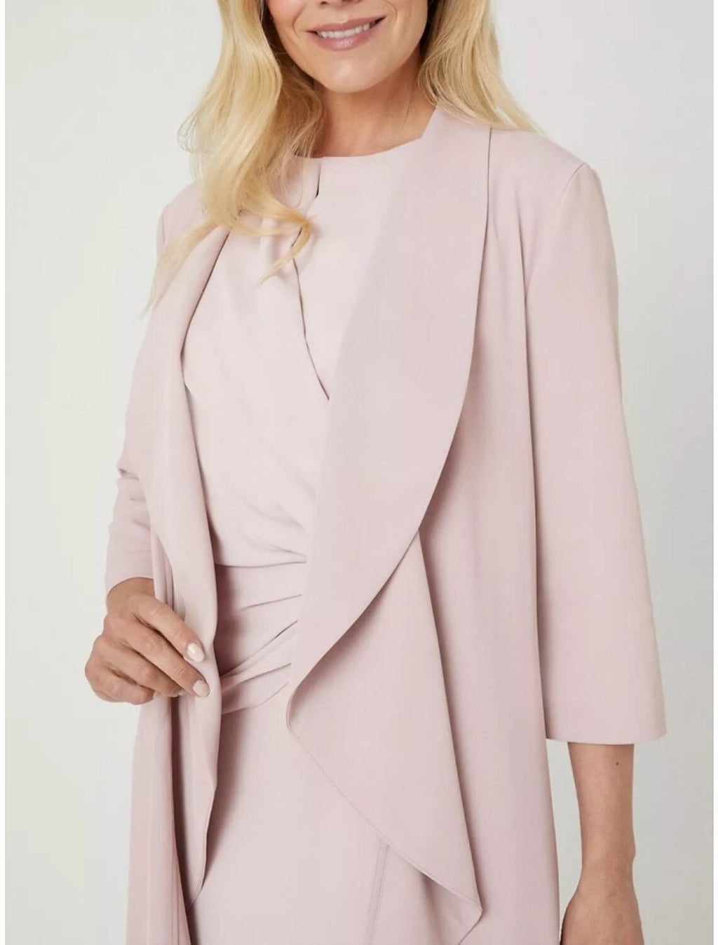 Two Piece Mother of the Bride Dress Wedding Guest Elegant Petite Jewel Neck Knee Length 3/4 Length Sleeve with Split Front Ruching Solid Color