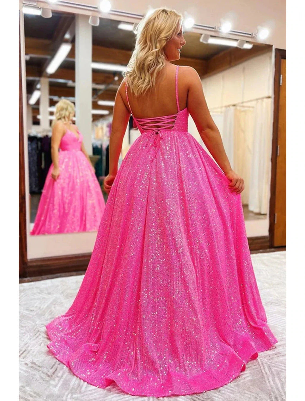 Sparkle & Shine Dress Formal Prom Sweep / Brush Train Sleeveless V Neck Backless with Pleats