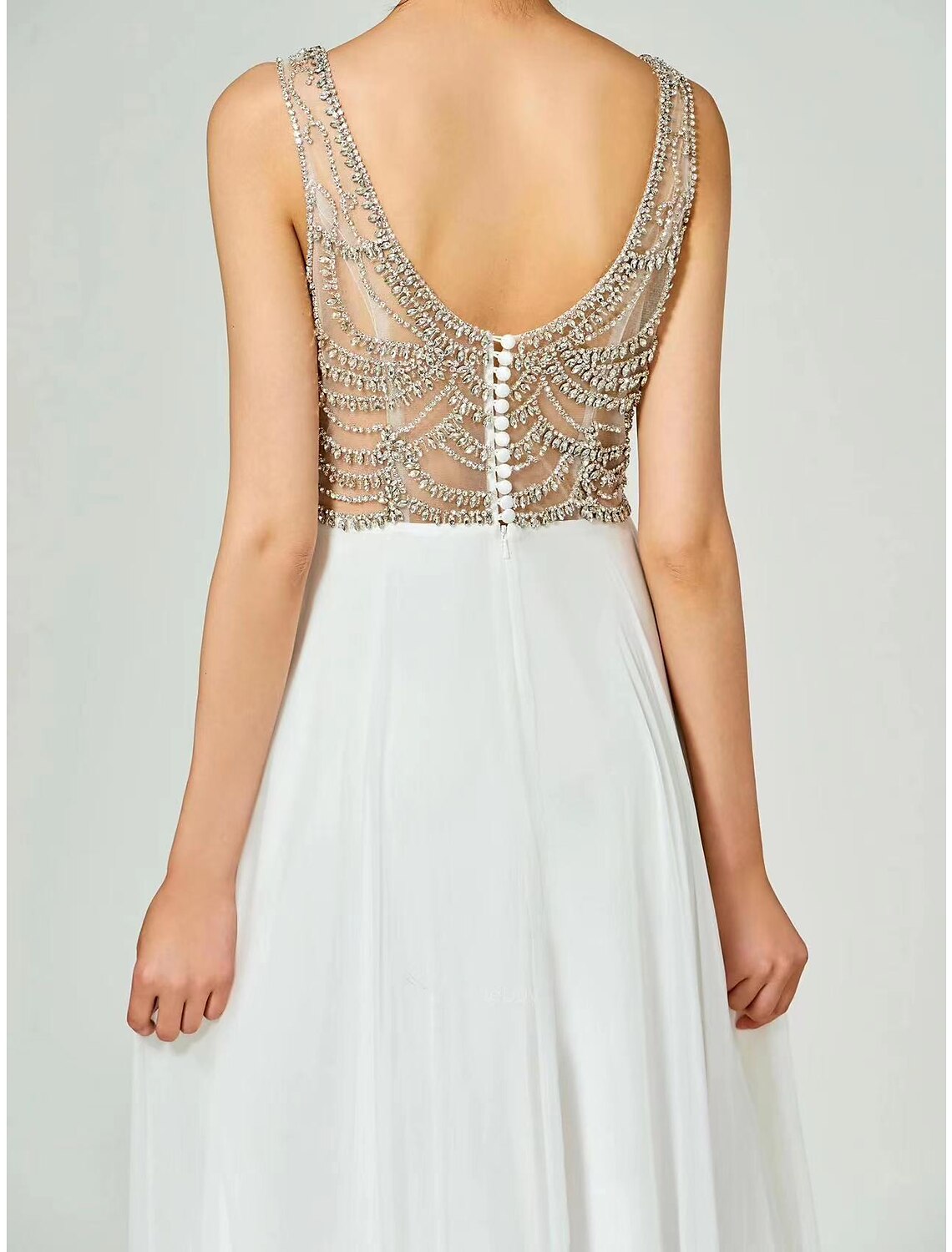 Evening Gown Beautiful Back Dress Wedding Guest Floor Length Sleeveless High Neck with Appliques
