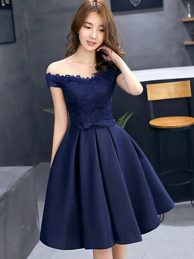 Prom Dress Off Shoulder Sleeveless Short Mini with Pleats