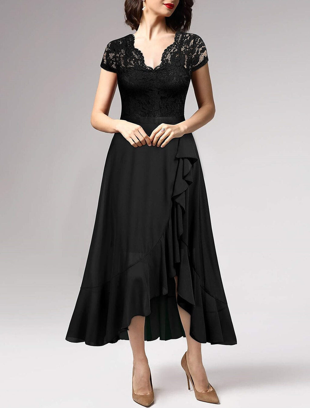 Black Cocktail Dresses Little Dress Dress Wedding Guest Cocktail Party Asymmetrical Short Sleeve One Shoulder with Pleats