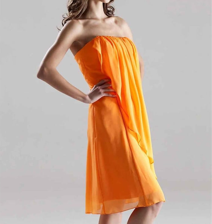 Bridesmaid Dress Strapless Sleeveless Open Back Knee Length Draping Split