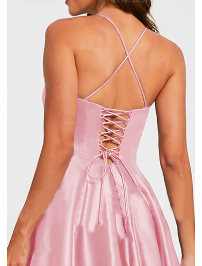 Elegant Red A-Line V-Neck Sleeveless Backless Mini-Length Prom Dress