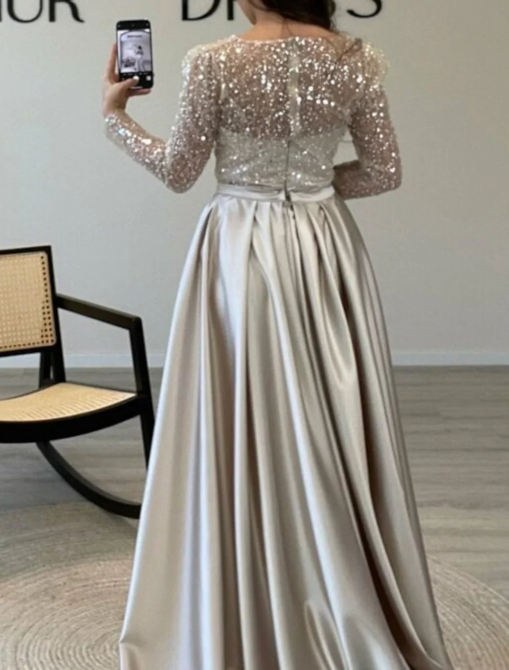 Mermaid Evening Gown Ruched Dress Long Sleeves Floor Length Sparkle Illusion Neck Fall Wedding Guest Dress with Pearls Overskirt