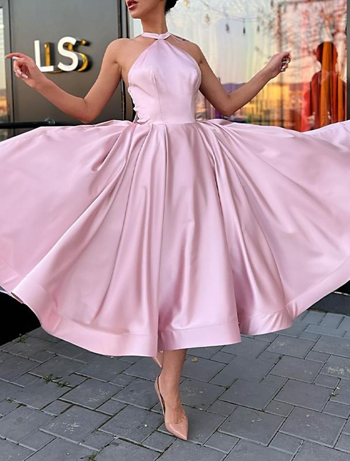 Evening Gown Plus Size Dress Homecoming Wedding Guest Ankle Length Sleeveless Halter Neck with Butterfly