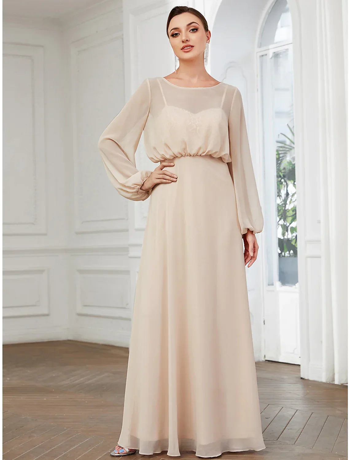 Wedding Guest Floor Length Long Sleeve with Buttons