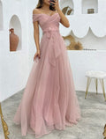 Evening Gown 1950s Dress Formal Wedding Reception Floor Length Sleeveless Off Shoulder with Strappy
