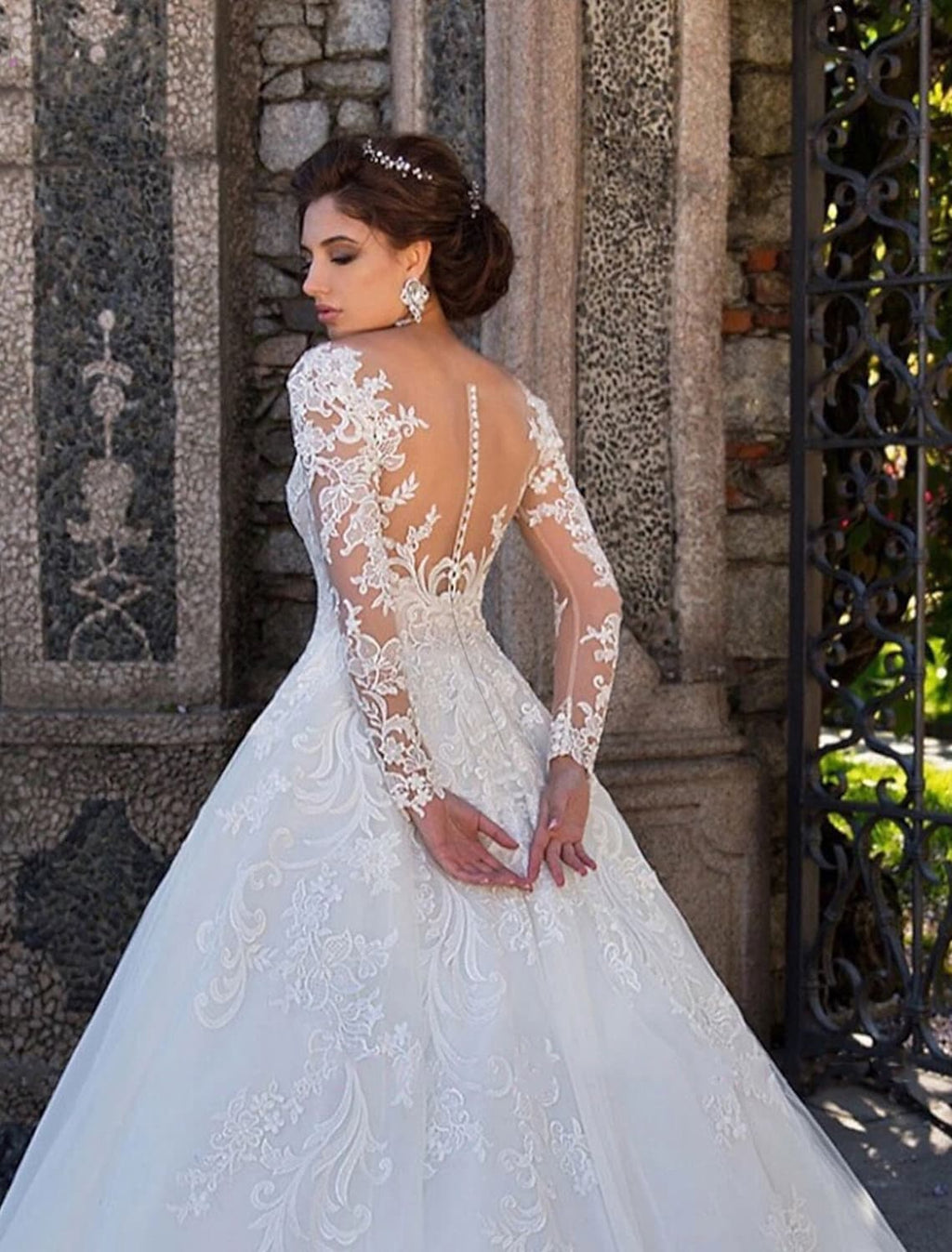 Engagement Formal Wedding Dresses Ball Gown Long Sleeve Appliques