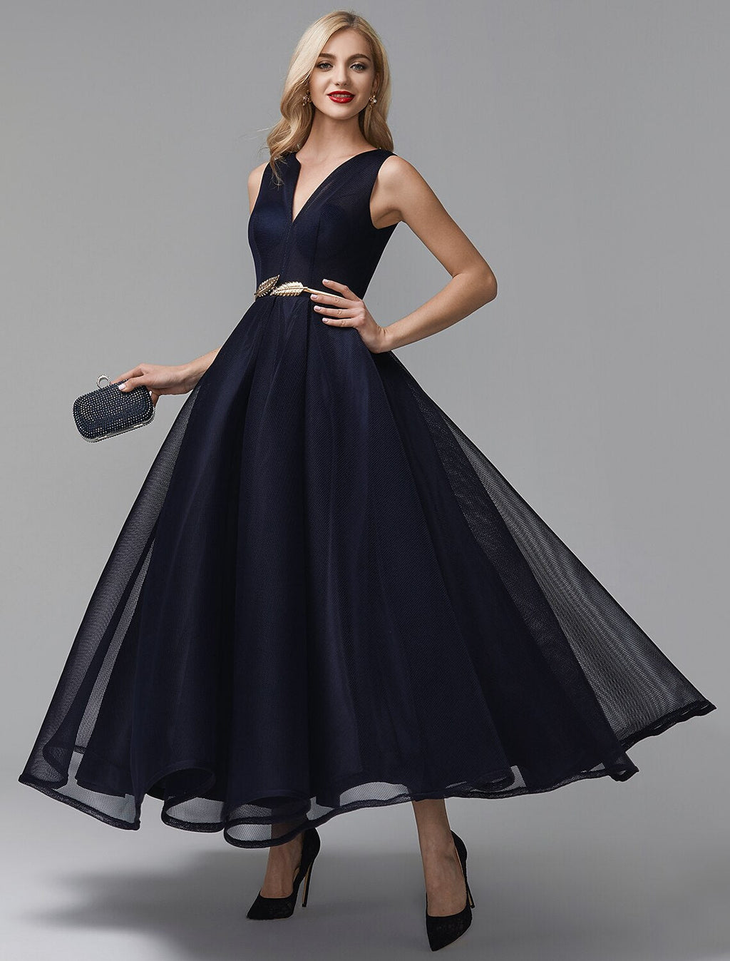 Black Little Dress Dress Wedding Guest Ankle Length Sleeveless V Wire Spandex with Sash / Ribbon