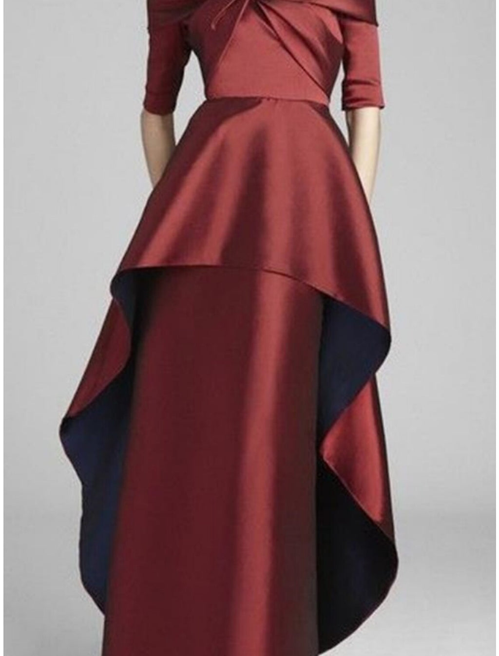 Mother of the Bride Dress Wedding Guest Party Elegant Off Shoulder Floor Length Half Sleeve with Tier Ruching