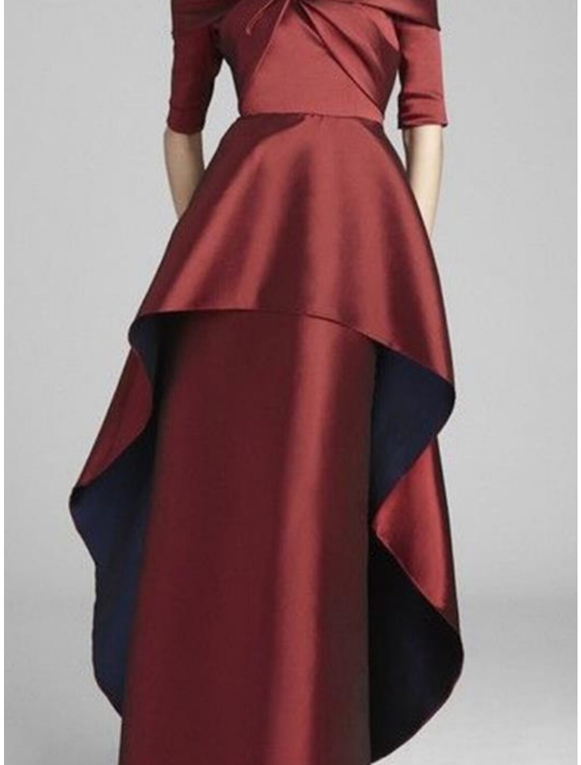 Mother of the Bride Dress Wedding Guest Party Elegant Off Shoulder Floor Length Half Sleeve with Tier Ruching