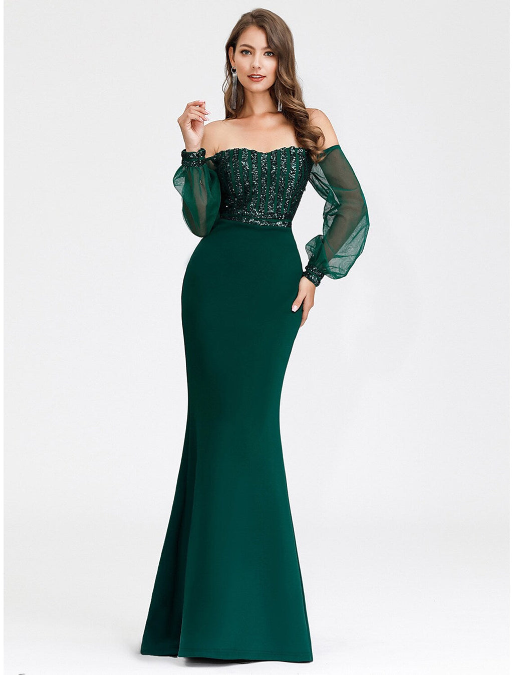 Sexy Formal Evening Dress Off Shoulder Long Sleeve Floor Length