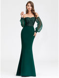 Sexy Formal Evening Dress Off Shoulder Long Sleeve Floor Length