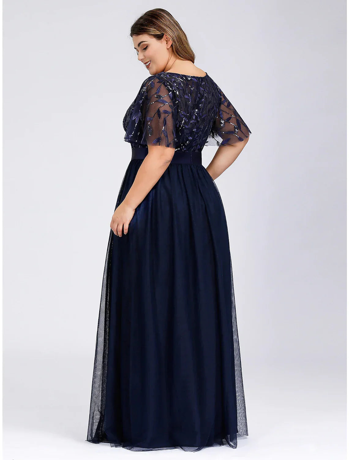 Wedding Guest Floor Length Short Sleeve with Appliques