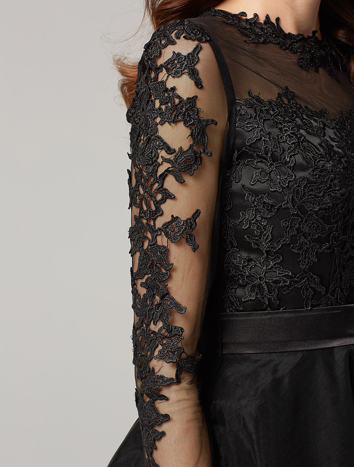 Wedding Guest Knee Length 3/4 Length Sleeve Illusion Neck Over with Appliques