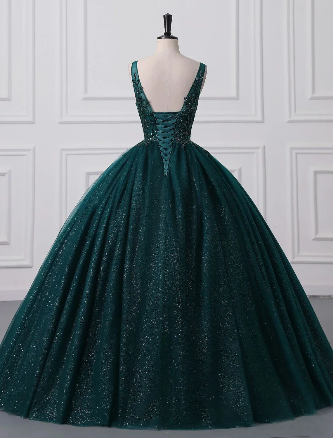 Sparkle Shine Dress Quinceanera Floor Length Sleeveless V Neck with Appliques