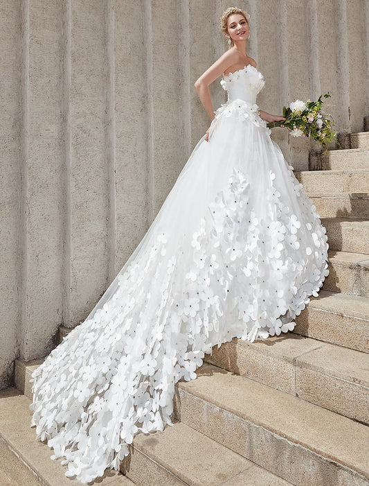 Elegant Red Ball-Gown Strapless Classic-Sleeve Open-Back Floor-Length Wedding Dress