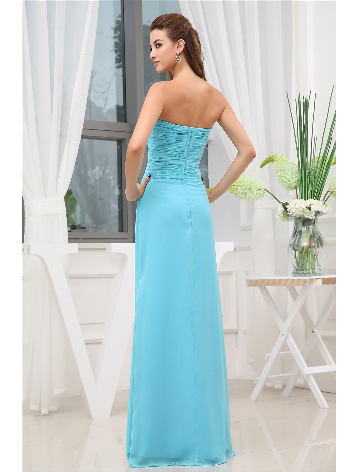 Evening Gown Elegant Floor Length Sleeveless with Pleats Ruched