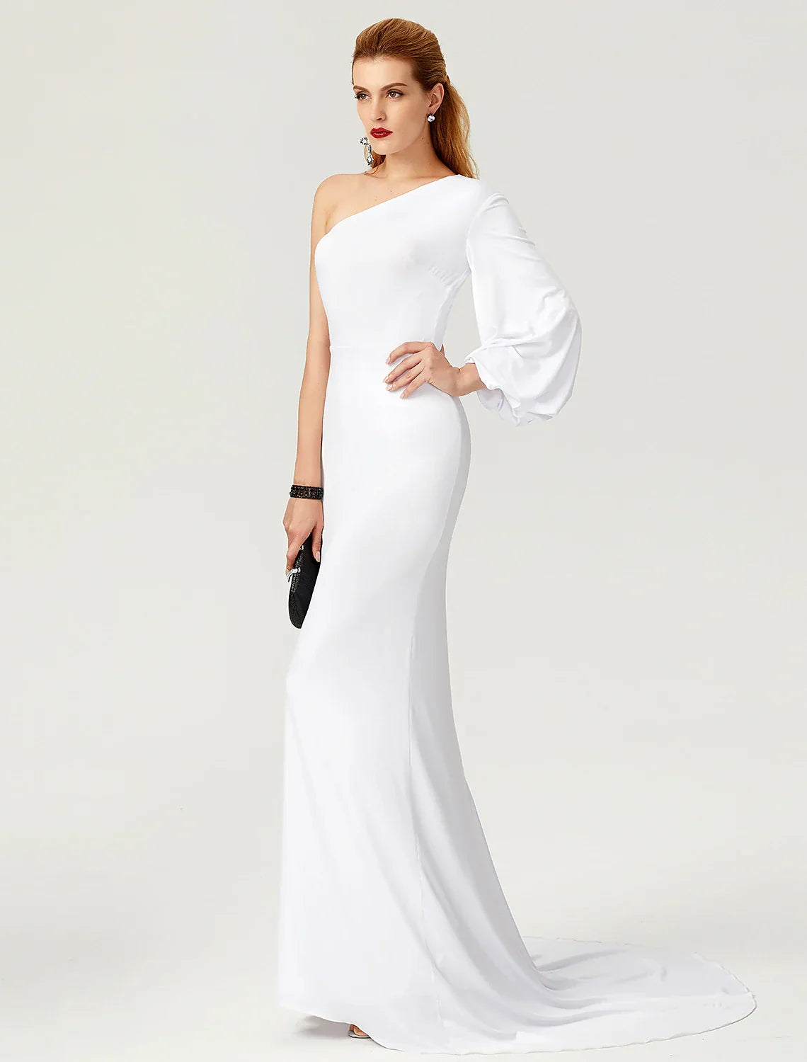 Mermaid / Trumpet Celebrity Style Dress Engagement Court Train Long Sleeve One Shoulder with Pleats