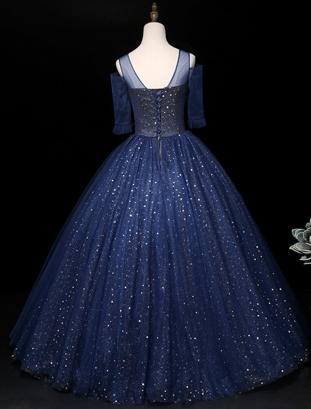 Sparkle Elegant Quinceanera Prom Dress Half Sleeve Floor Length