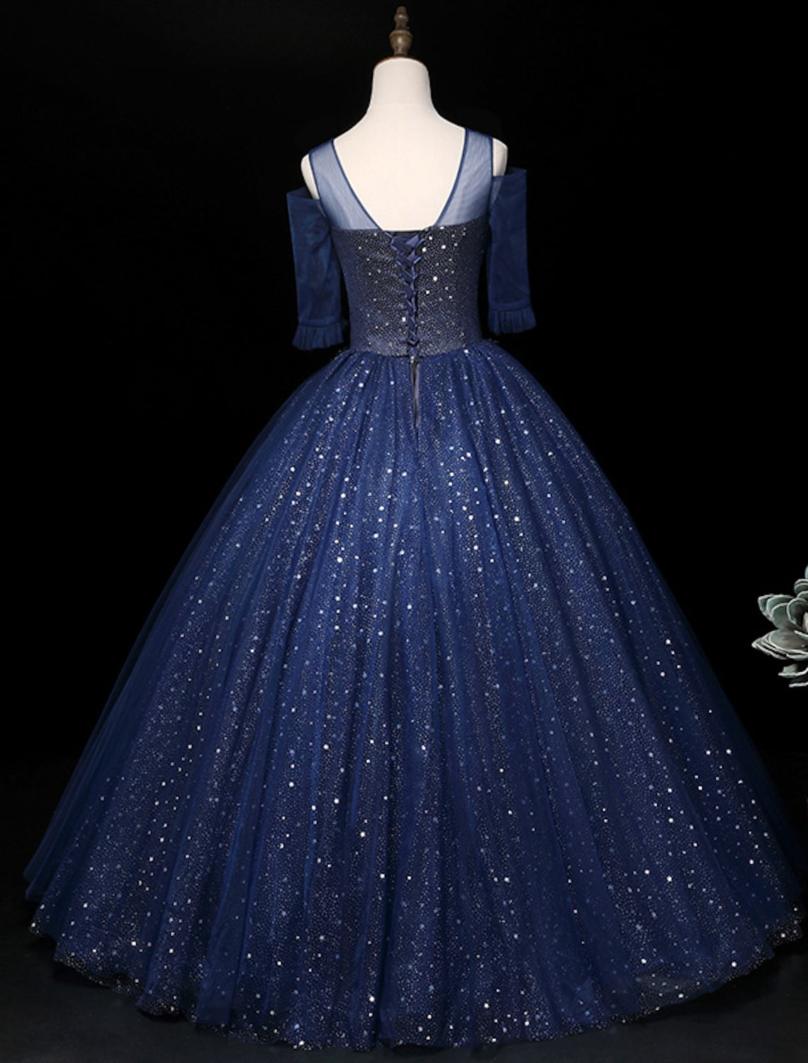 Sparkle Elegant Quinceanera Prom Dress Half Sleeve Floor Length