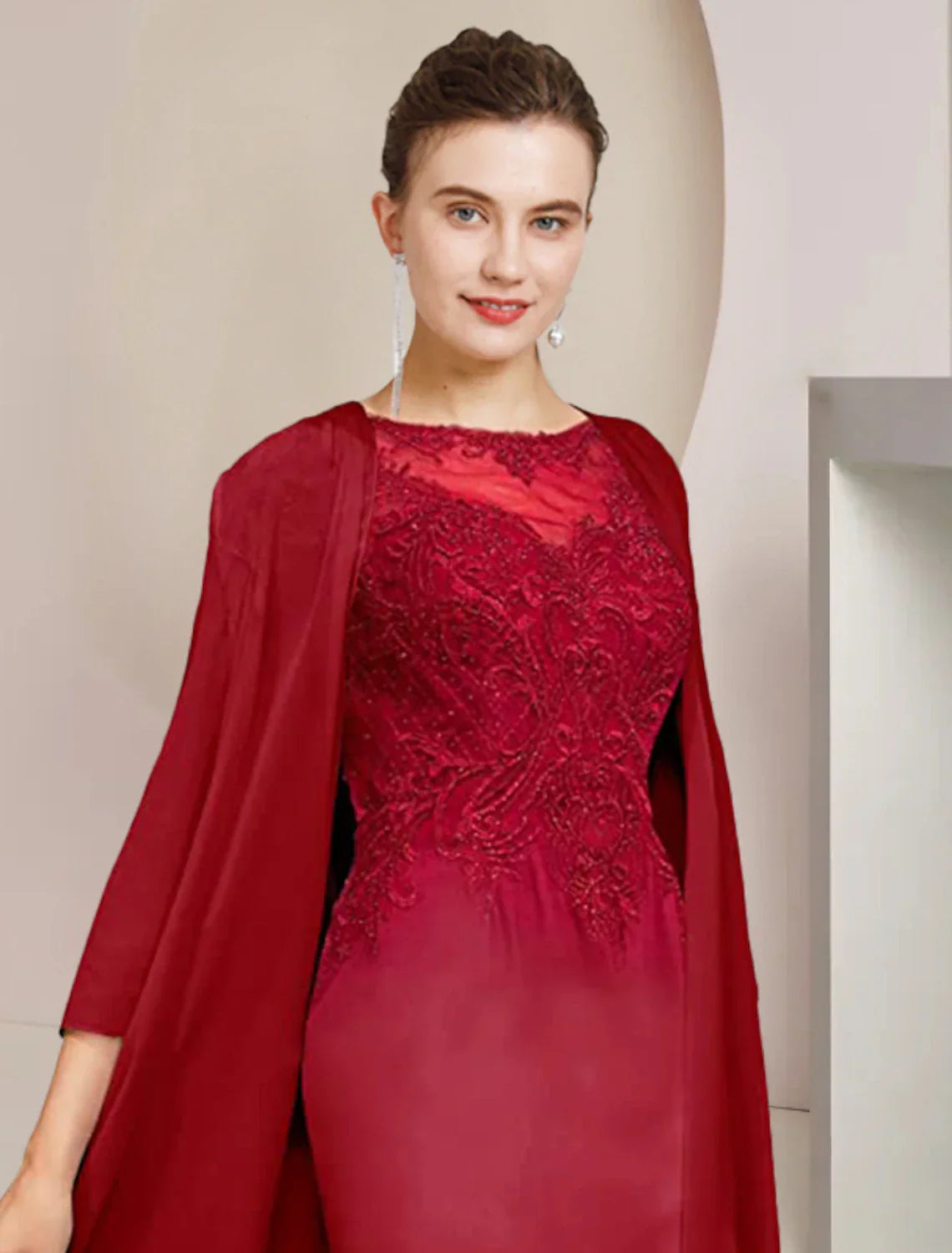 Two Piece Sheath / Column Mother of the Bride Dress Formal Wedding Guest Elegant Scoop Neck Knee Length Half Sleeve Jacket Dresses with Appliques