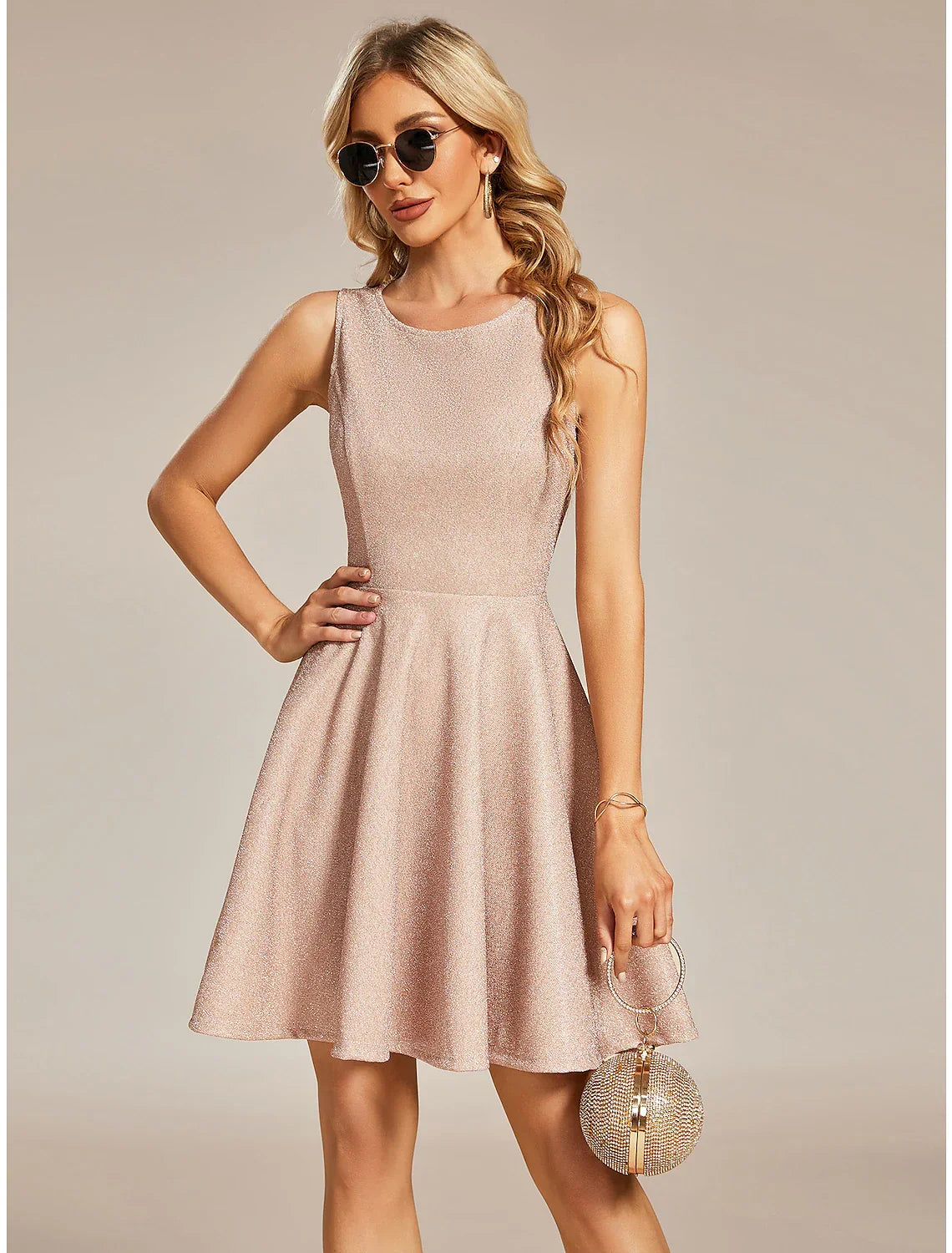 Homecoming Dresses Sparkle & Shine Dress Cocktail Party Birthday Short / Mini Sleeveless Jewel Neck Lurex Fabric with Glitter